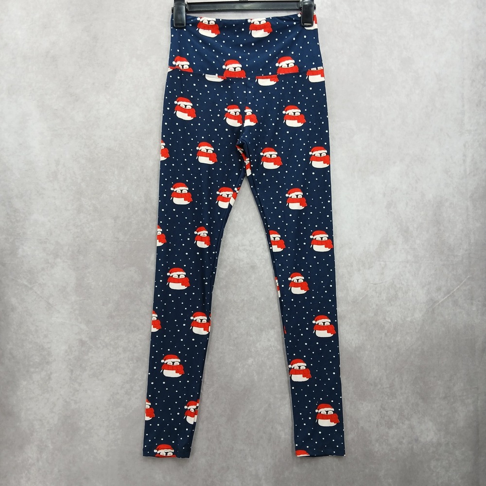 Blue Penguin Christmas Holiday Print Y2K VTG Lounge Pajama Legging Pants Small‎